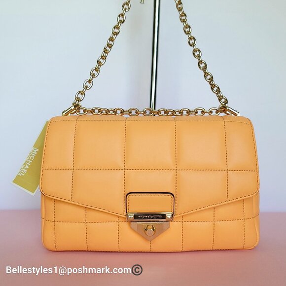 MICHAEL KORS Soho Quilted Smooth Leather Shoulder Bag- Cantaloupe color ⭐ - Picture 1 of 16